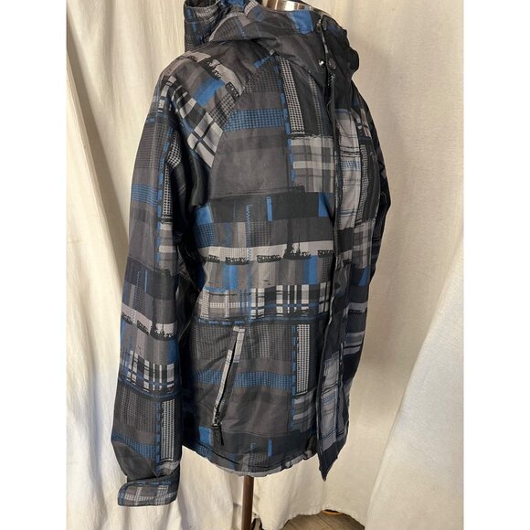 Tony, Hawk jacket medium plaid blue black hooded full-zip-pocket-under arm - Picture 6 of 16